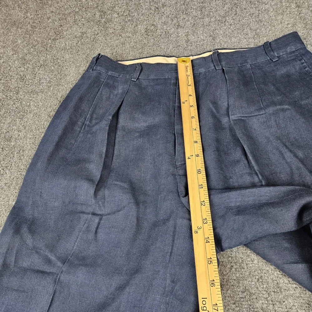Structure Le Collezioni Mens 34S Navy Blue 100% Linen Pleated Cuffed Dress Pants